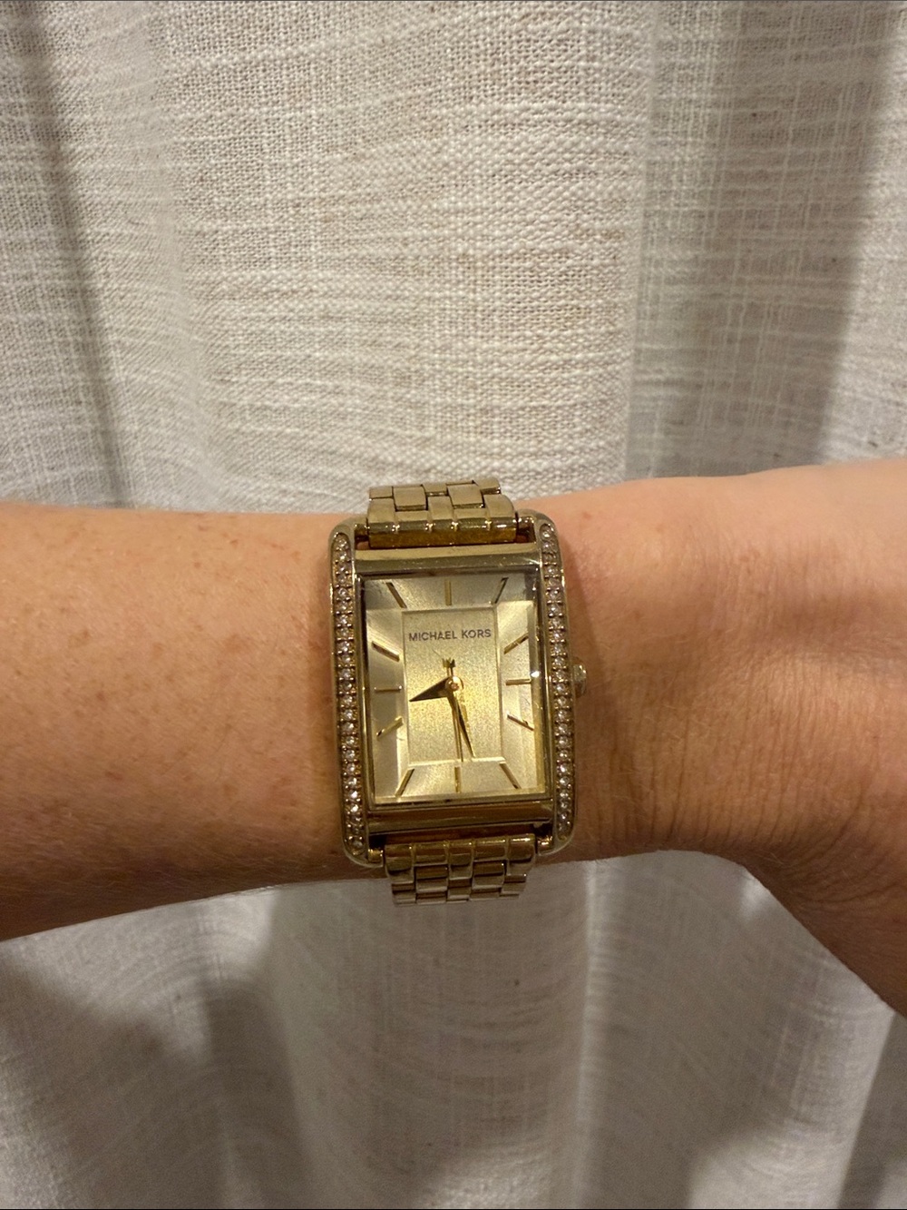 Michael Kors Gold Crystal-Trim Rectangular Bracelet Watch